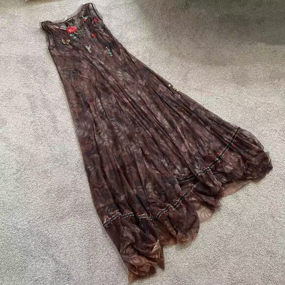 NWT $395 JOHNNY WAS BIYA Nyah Embroidered Mesh Maxi Tank Dress Size S - Picture 13 of 14
